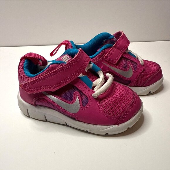 Nike Baby Girls Free Run Sneakers Pink & Blue 4C Athletic Walker - Picture 1 of 5
